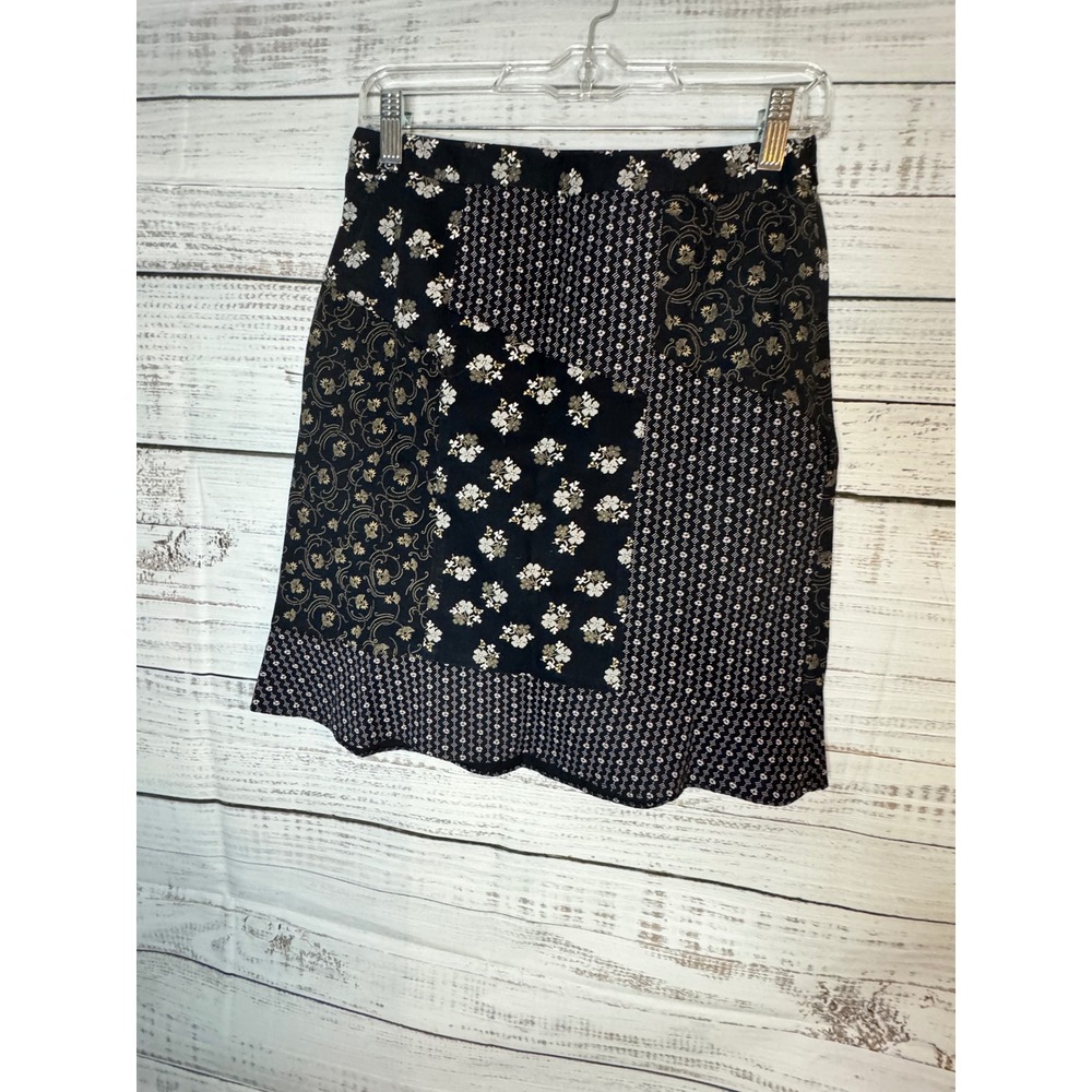 Ann Taylor Loft Petites Black Floral Patchwork Cotton Mini Skirt 4P 69-94974